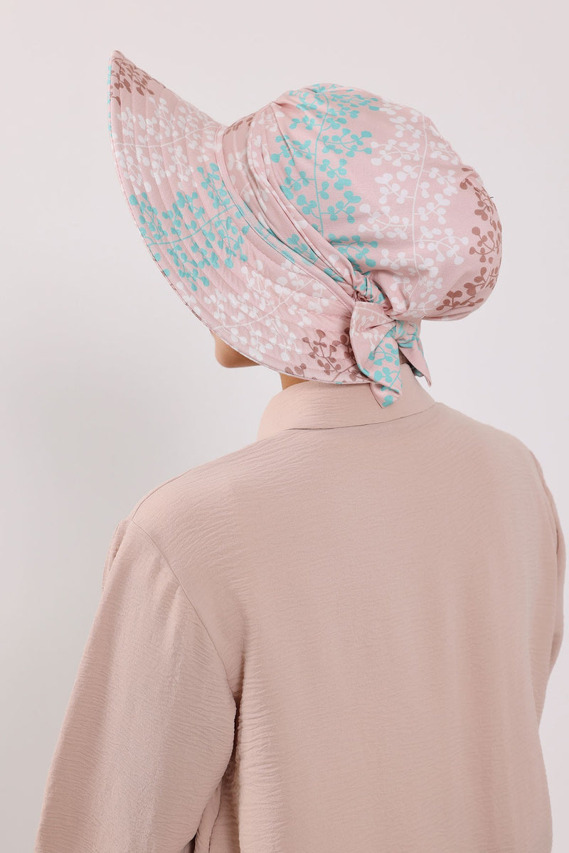 Printed Modest Sun Protective Turban Bonnet with Removable Bow Brim for Women, 2-in-1 Hijab Hat with Removable Brim with Patterns,S-4YD