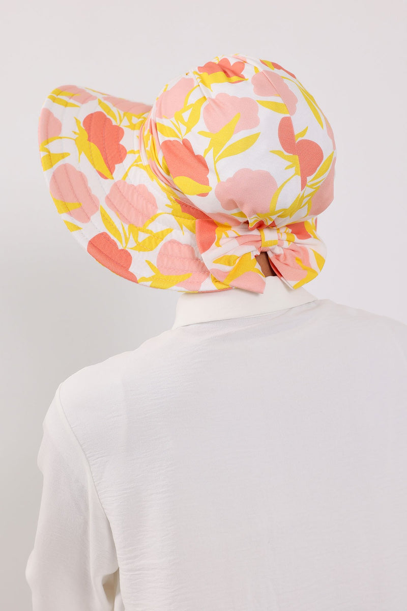 Printed Modest Sun Protective Turban Bonnet with Removable Bow Brim for Women, 2-in-1 Hijab Hat with Removable Brim with Patterns,S-4YD