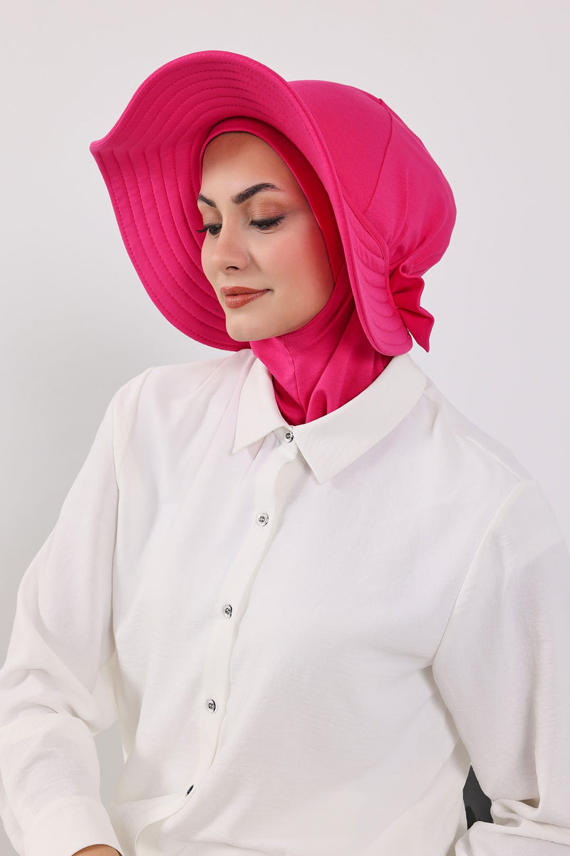 Modest Sun Protective Turban Bonnet with Removable Bow Brim for Women, 2-in-1 Hijab Ninja Cap with Removable Brim,S-5