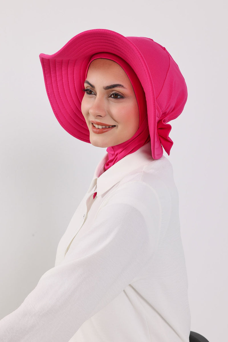 Modest Sun Protective Turban Bonnet with Removable Bow Brim for Women, 2-in-1 Hijab Ninja Cap with Removable Brim,S-5