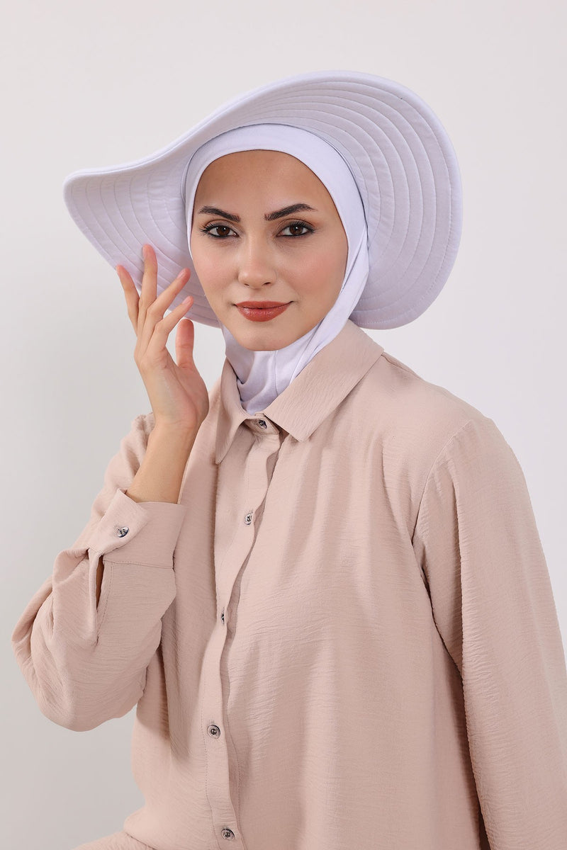Modest Sun Protective Turban Bonnet with Removable Bow Brim for Women, 2-in-1 Hijab Ninja Cap with Removable Brim,S-5