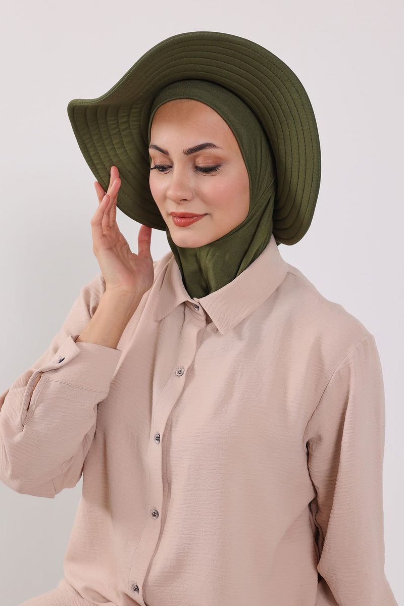 Modest Sun Protective Turban Bonnet with Removable Bow Brim for Women, 2-in-1 Hijab Ninja Cap with Removable Brim,S-5