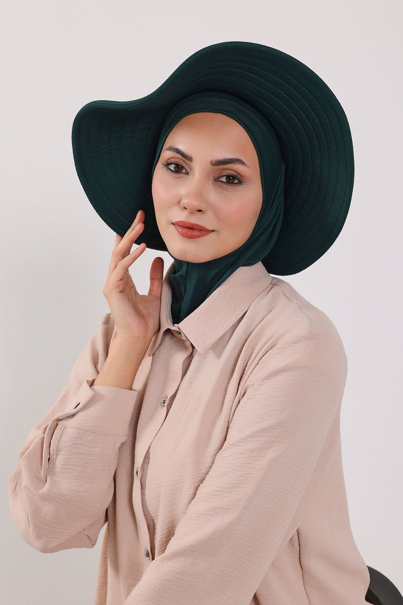Modest Sun Protective Turban Bonnet with Removable Bow Brim for Women, 2-in-1 Hijab Ninja Cap with Removable Brim,S-5