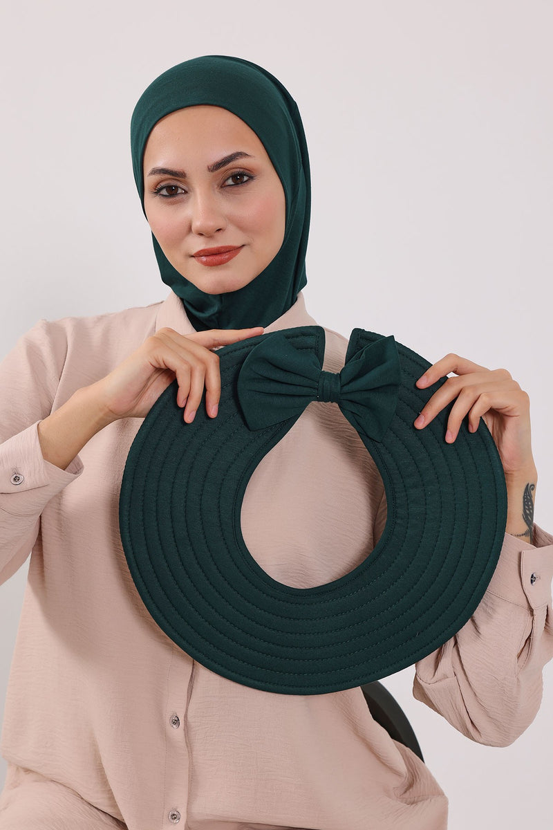 Modest Sun Protective Turban Bonnet with Removable Bow Brim for Women, 2-in-1 Hijab Ninja Cap with Removable Brim,S-5