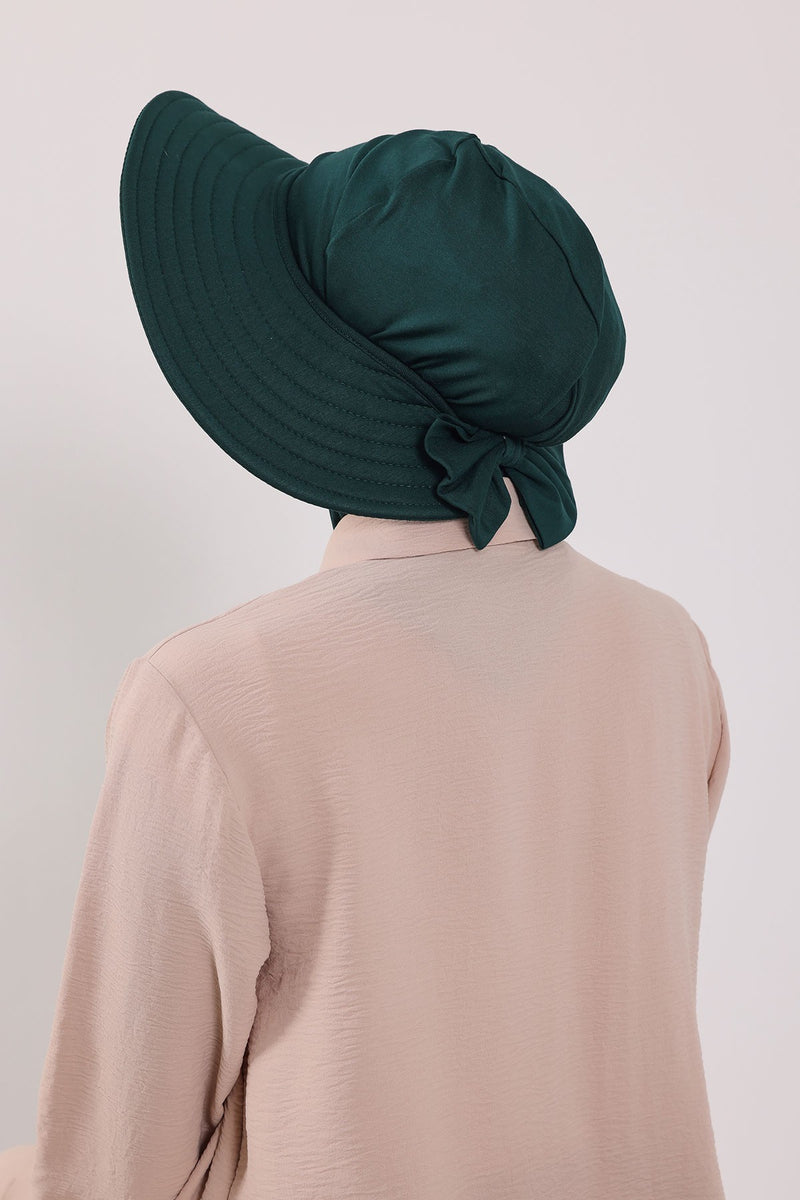 Modest Sun Protective Turban Bonnet with Removable Bow Brim for Women, 2-in-1 Hijab Ninja Cap with Removable Brim,S-5