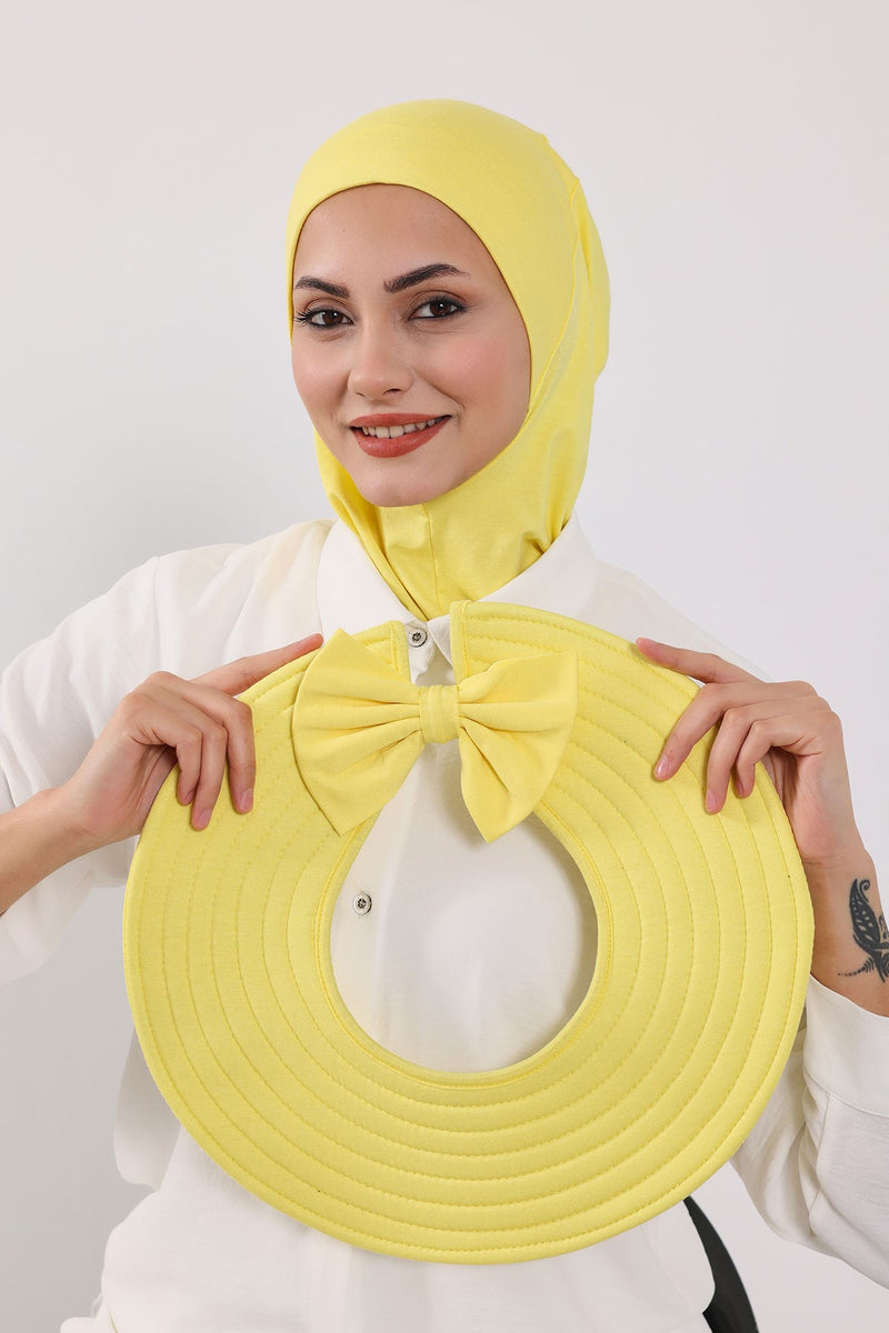 Modest Sun Protective Turban Bonnet with Removable Bow Brim for Women, 2-in-1 Hijab Ninja Cap with Removable Brim,S-5