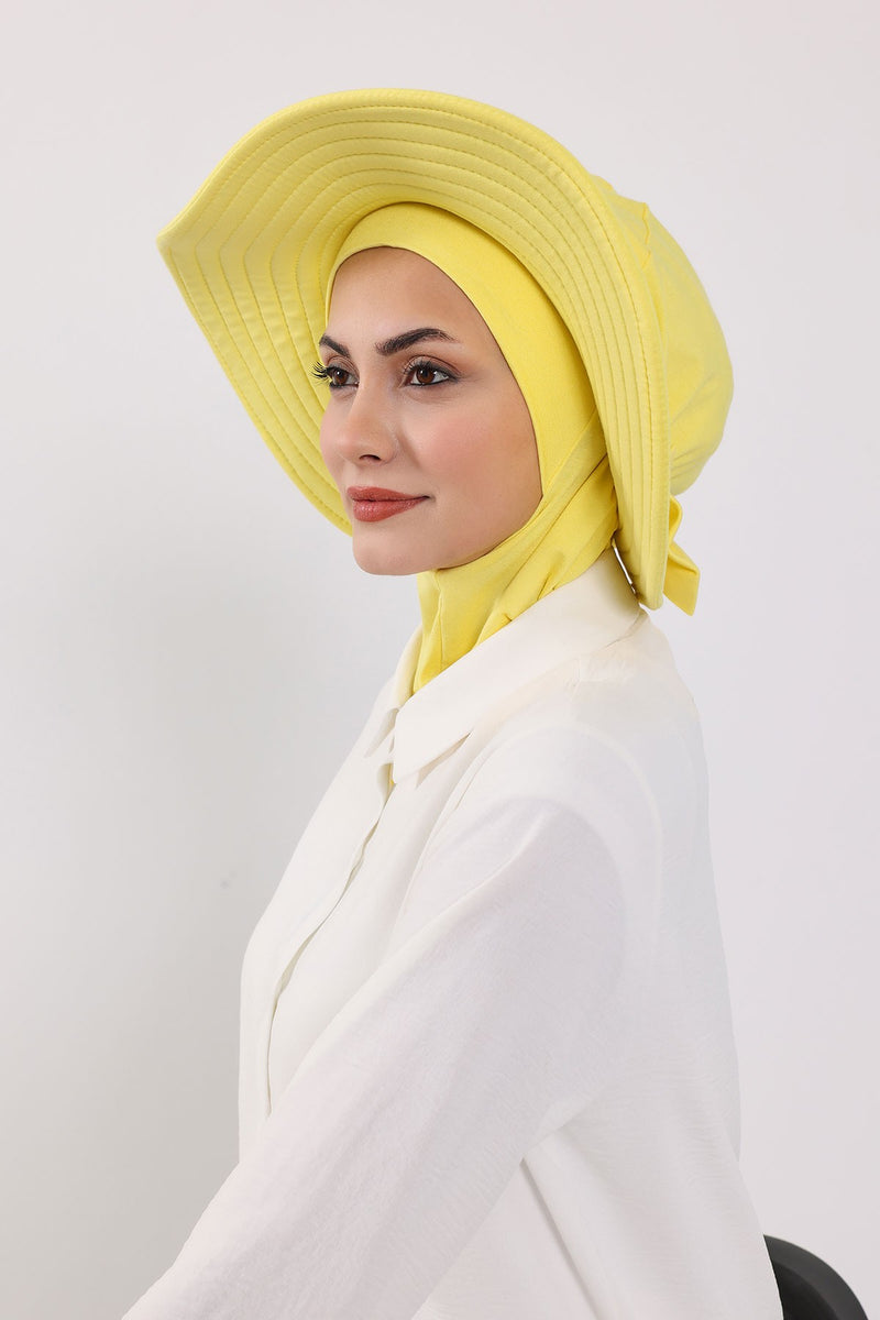 Modest Sun Protective Turban Bonnet with Removable Bow Brim for Women, 2-in-1 Hijab Ninja Cap with Removable Brim,S-5
