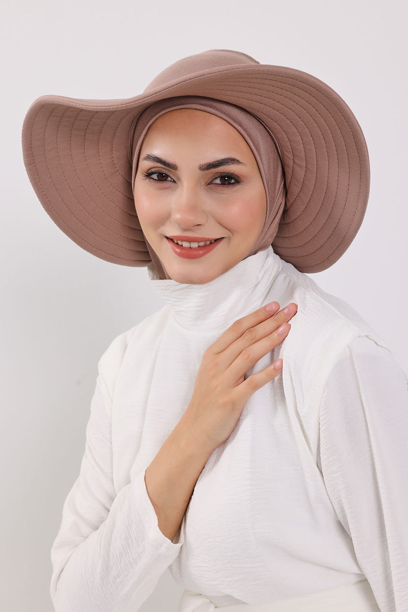 Modest Sun Protective Turban Bonnet with Removable Bow Brim for Women, 2-in-1 Hijab Ninja Cap with Removable Brim,S-5