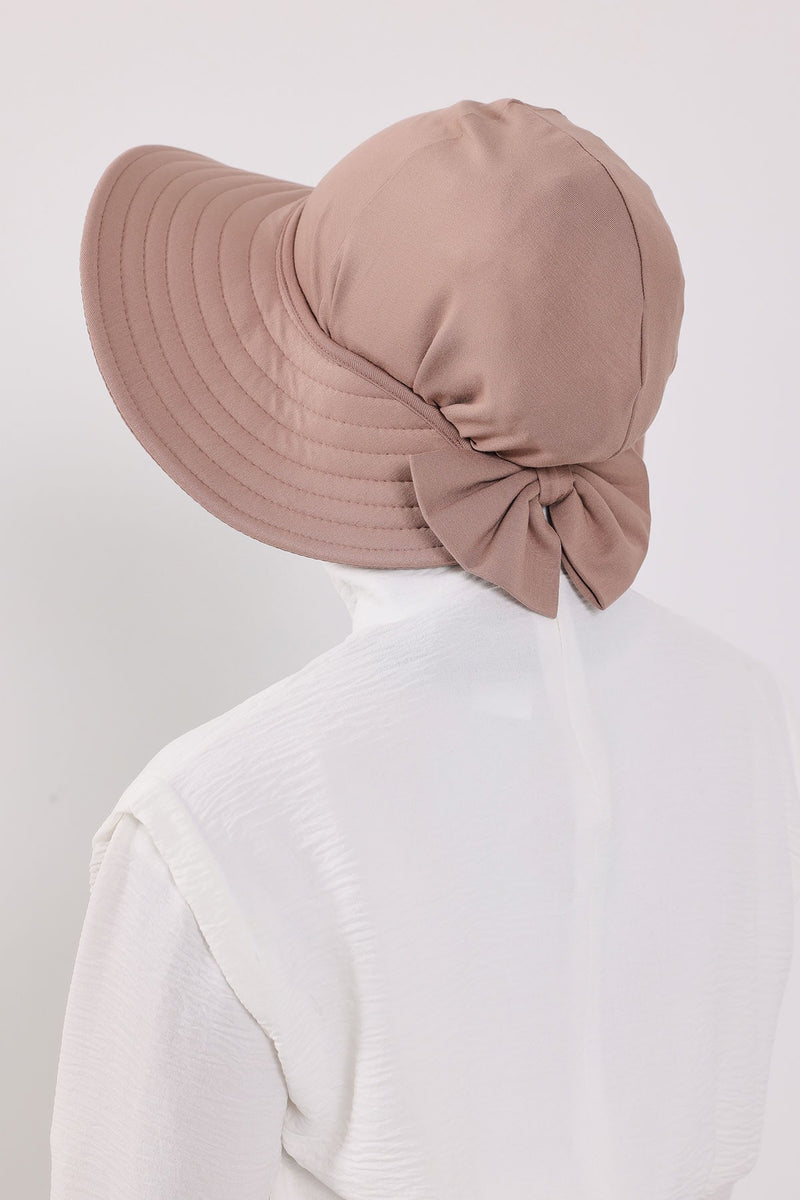 Modest Sun Protective Turban Bonnet with Removable Bow Brim for Women, 2-in-1 Hijab Ninja Cap with Removable Brim,S-5