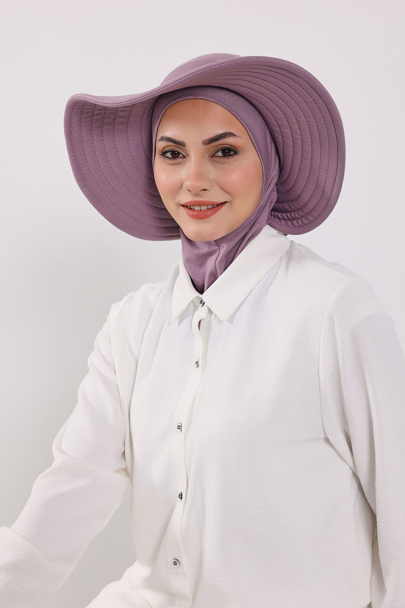 Modest Sun Protective Turban Bonnet with Removable Bow Brim for Women, 2-in-1 Hijab Ninja Cap with Removable Brim,S-5
