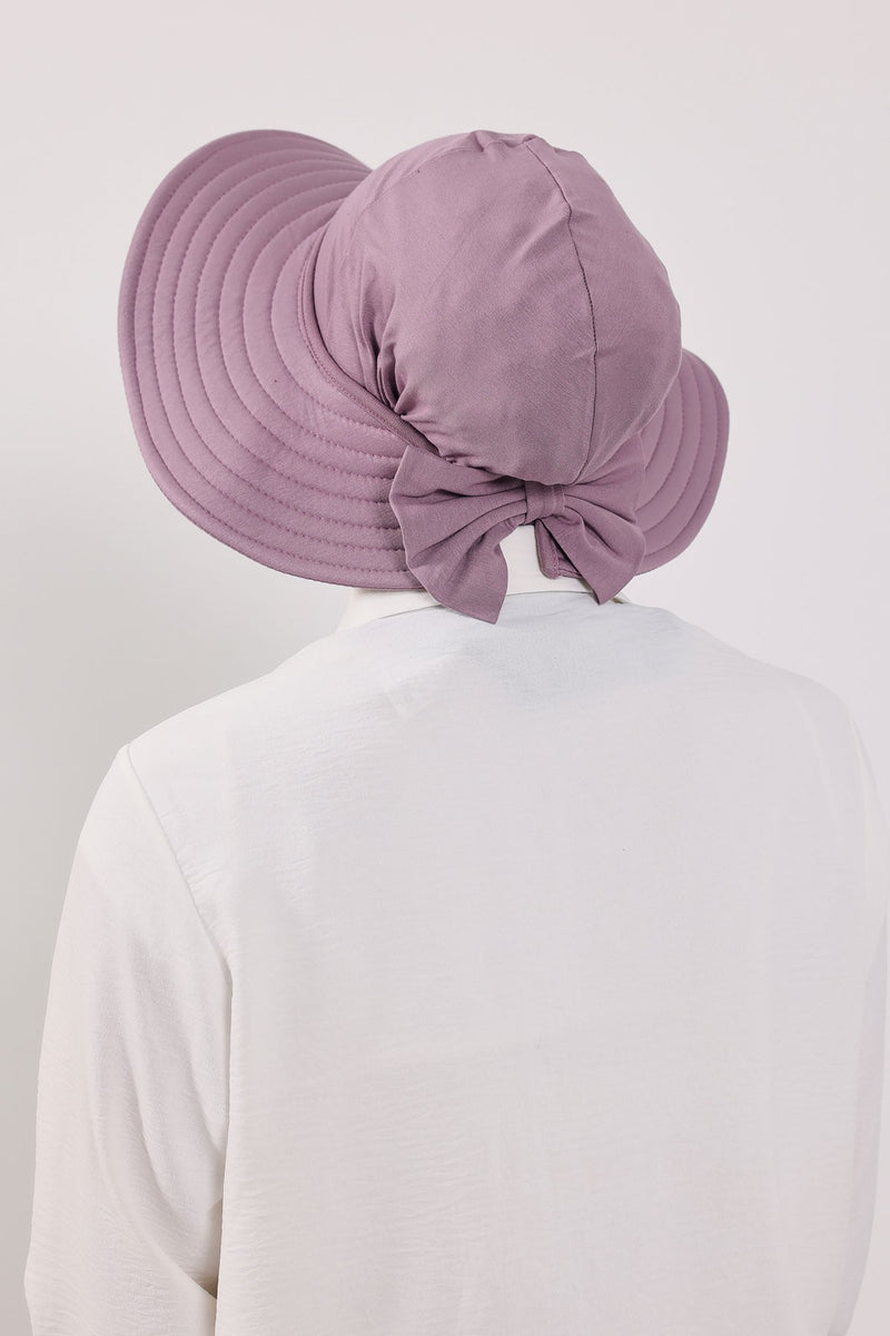 Modest Sun Protective Turban Bonnet with Removable Bow Brim for Women, 2-in-1 Hijab Ninja Cap with Removable Brim,S-5