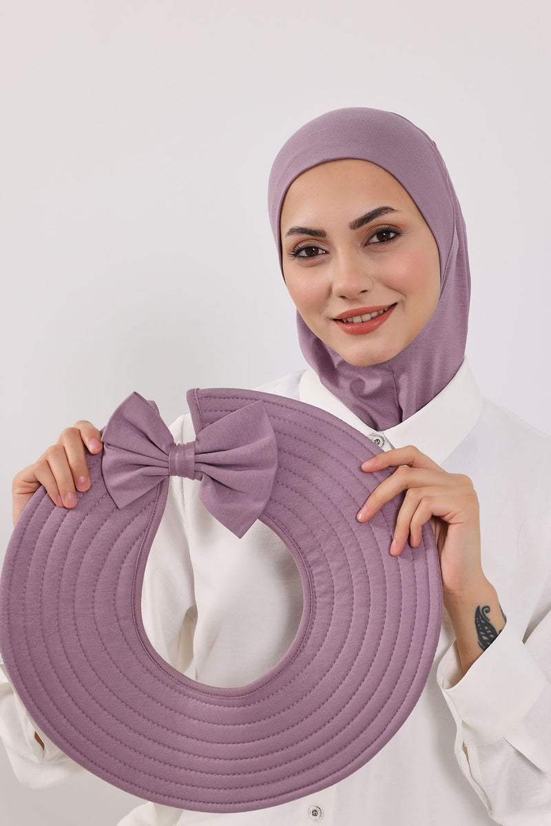 Modest Sun Protective Turban Bonnet with Removable Bow Brim for Women, 2-in-1 Hijab Ninja Cap with Removable Brim,S-5