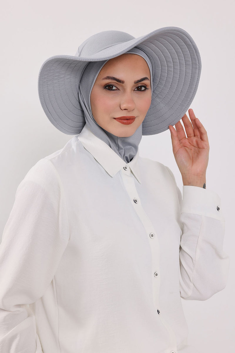 Modest Sun Protective Turban Bonnet with Removable Bow Brim for Women, 2-in-1 Hijab Ninja Cap with Removable Brim,S-5