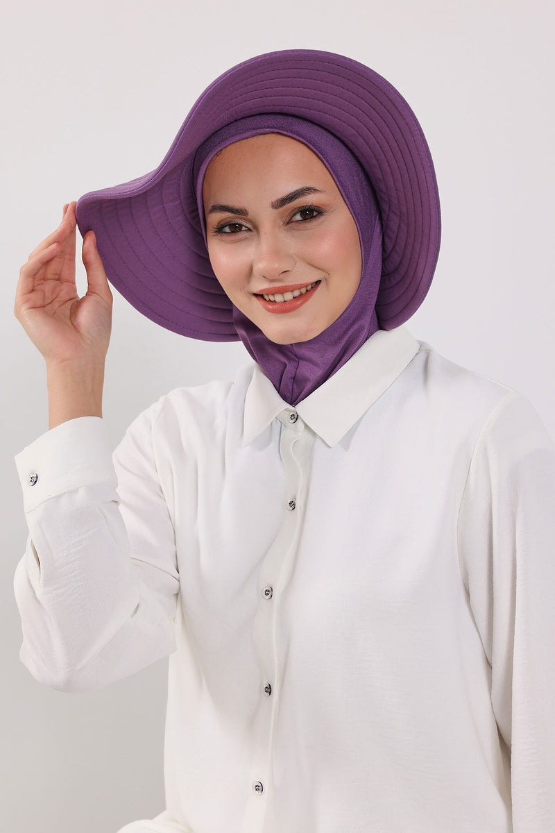 Modest Sun Protective Turban Bonnet with Removable Bow Brim for Women, 2-in-1 Hijab Ninja Cap with Removable Brim,S-5