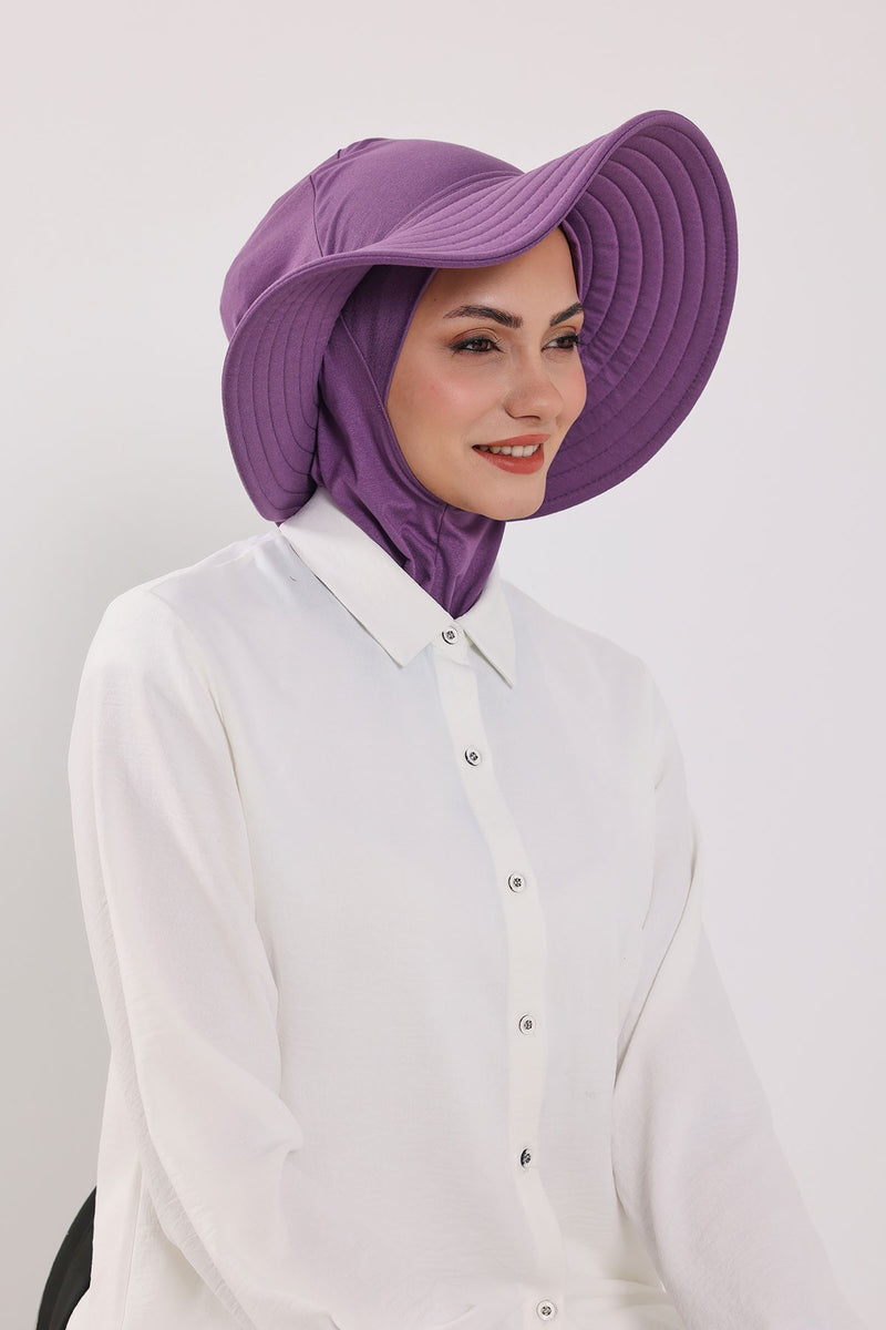 Modest Sun Protective Turban Bonnet with Removable Bow Brim for Women, 2-in-1 Hijab Ninja Cap with Removable Brim,S-5