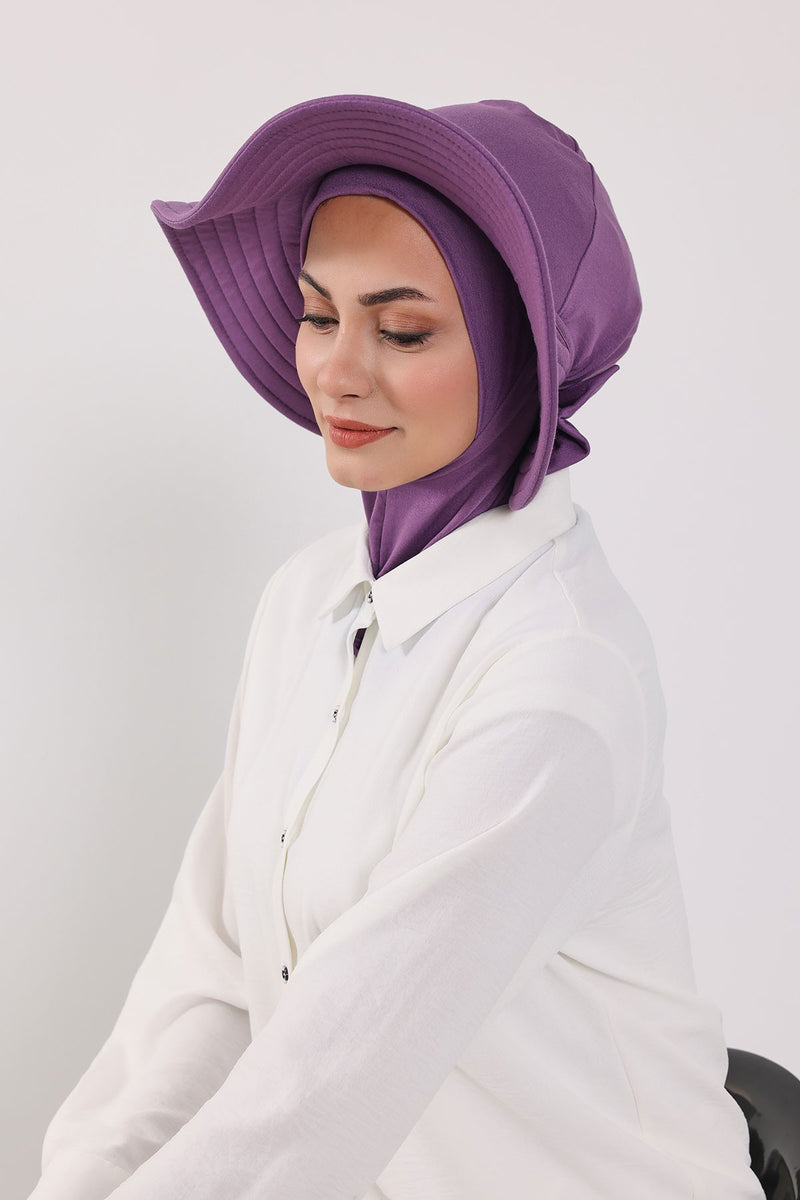 Modest Sun Protective Turban Bonnet with Removable Bow Brim for Women, 2-in-1 Hijab Ninja Cap with Removable Brim,S-5