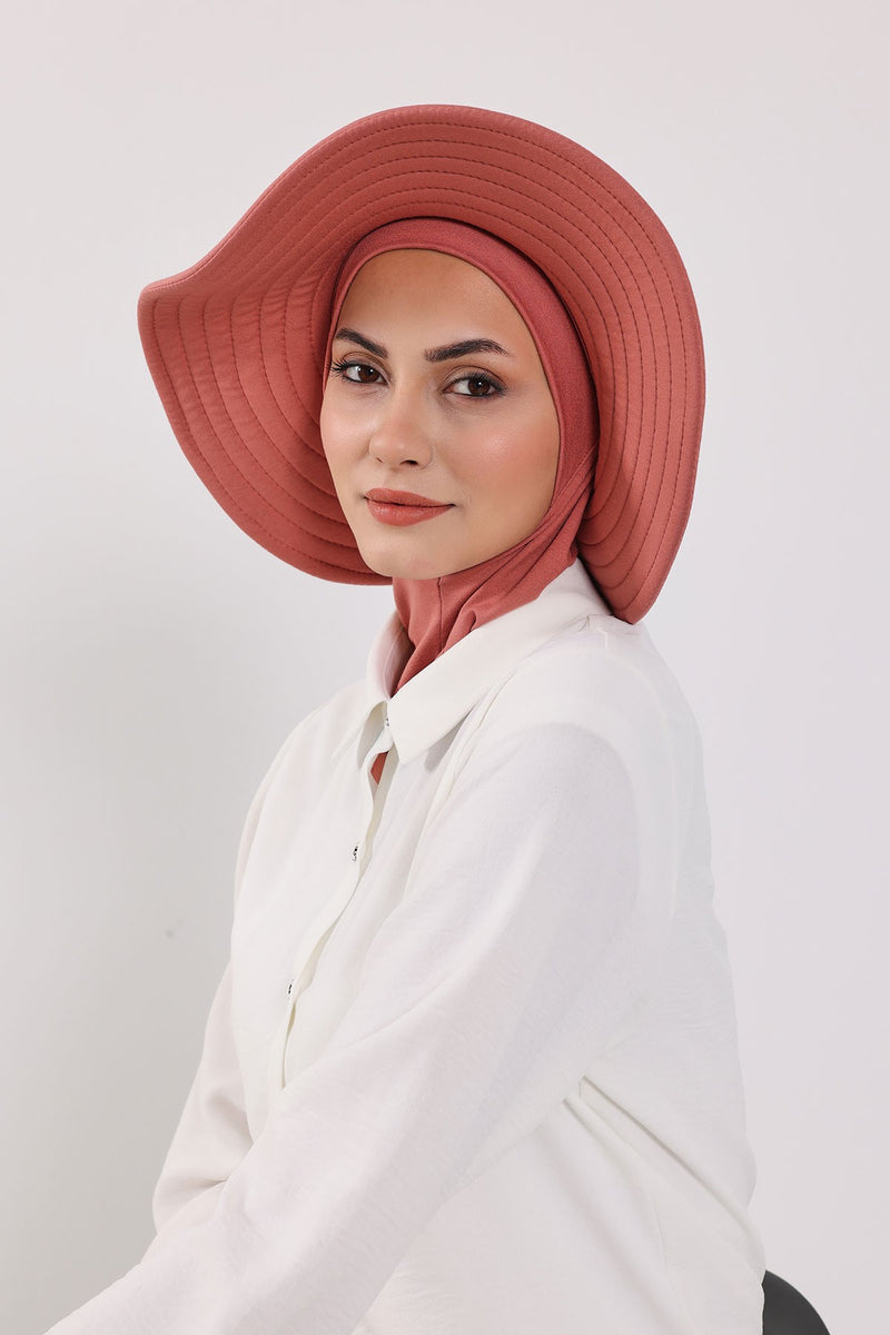 Modest Sun Protective Turban Bonnet with Removable Bow Brim for Women, 2-in-1 Hijab Ninja Cap with Removable Brim,S-5