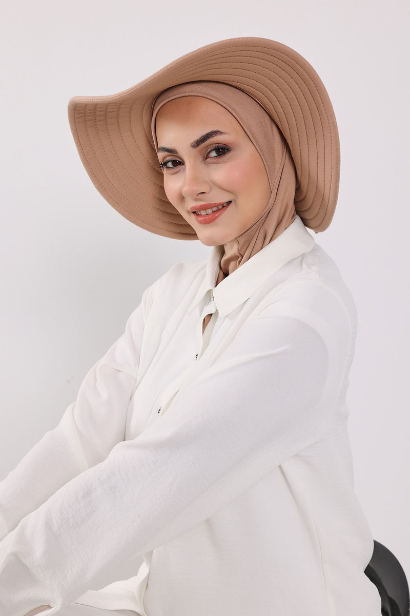 Modest Sun Protective Turban Bonnet with Removable Bow Brim for Women, 2-in-1 Hijab Ninja Cap with Removable Brim,S-5