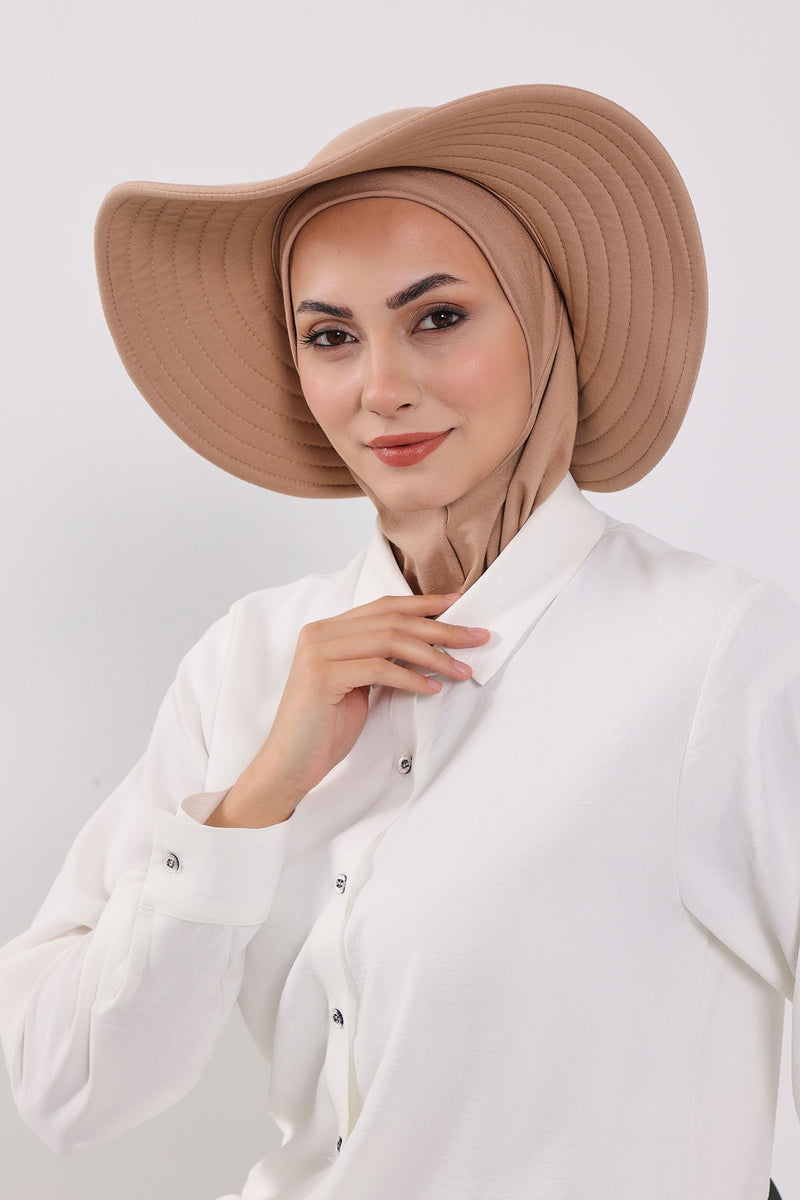 Modest Sun Protective Turban Bonnet with Removable Bow Brim for Women, 2-in-1 Hijab Ninja Cap with Removable Brim,S-5