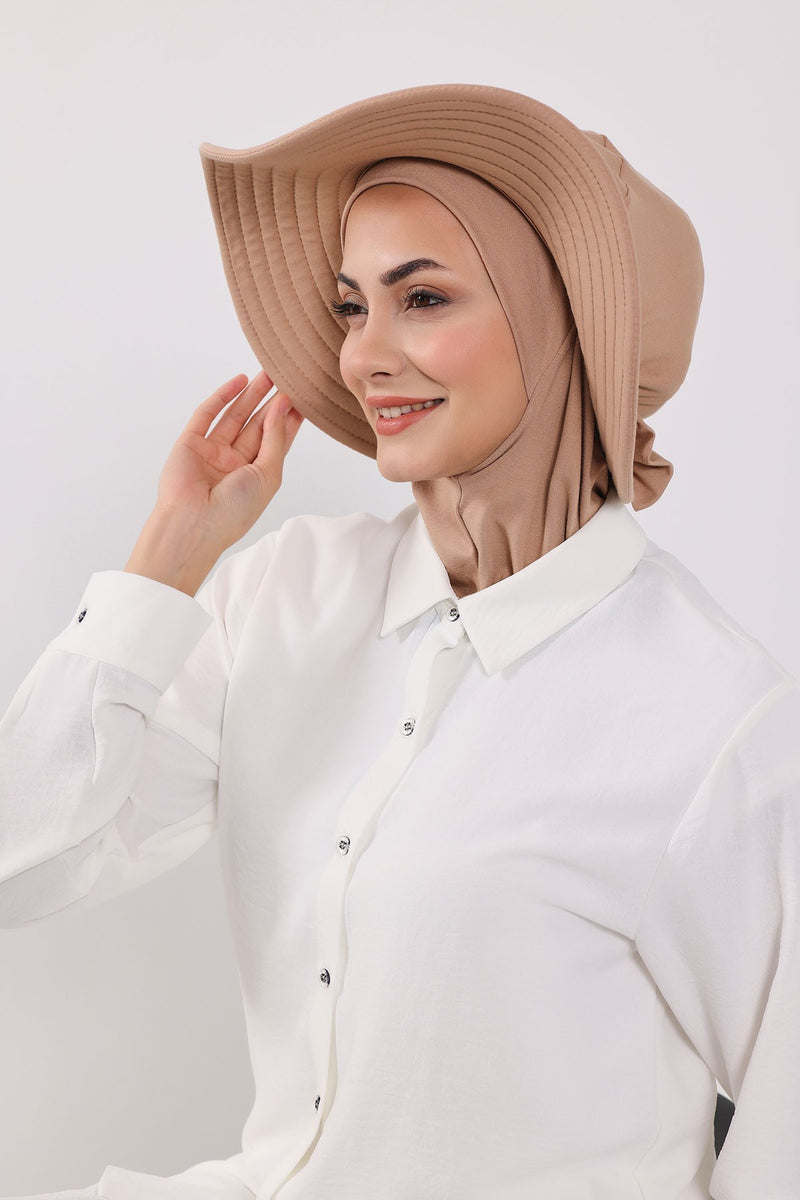 Modest Sun Protective Turban Bonnet with Removable Bow Brim for Women, 2-in-1 Hijab Ninja Cap with Removable Brim,S-5