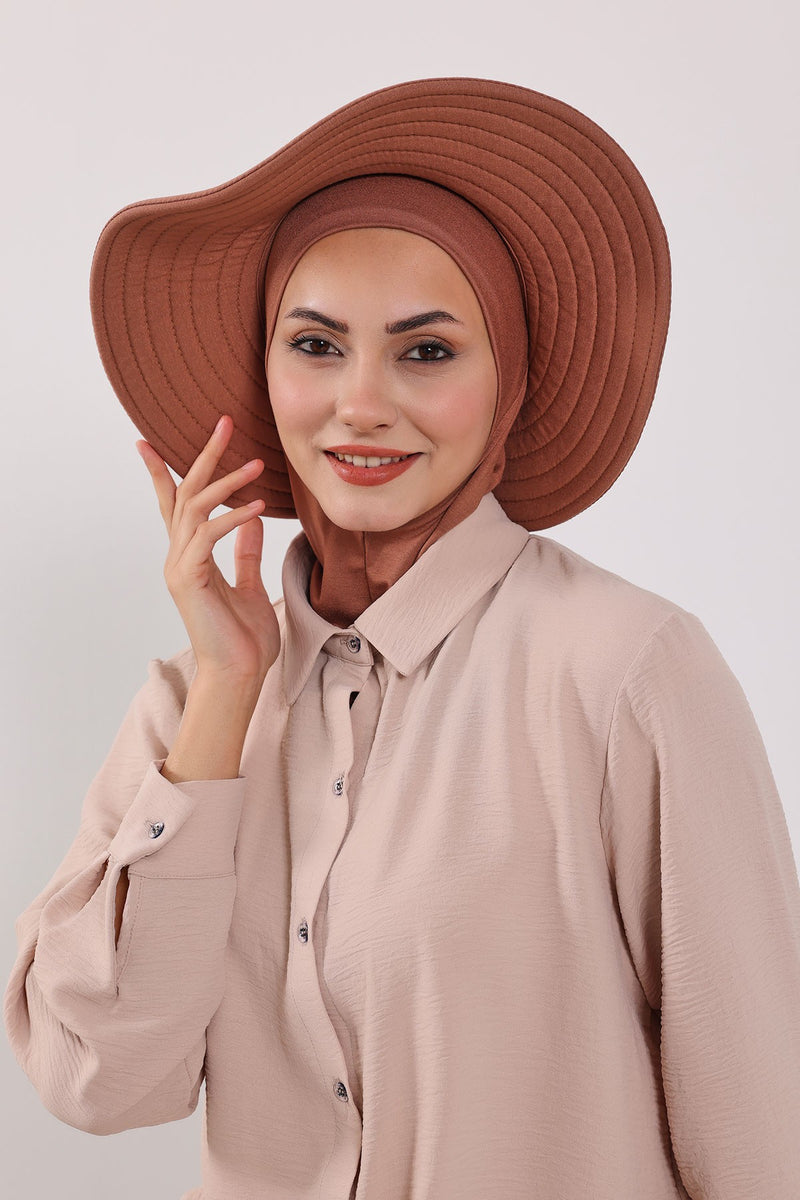 Modest Sun Protective Turban Bonnet with Removable Bow Brim for Women, 2-in-1 Hijab Ninja Cap with Removable Brim,S-5