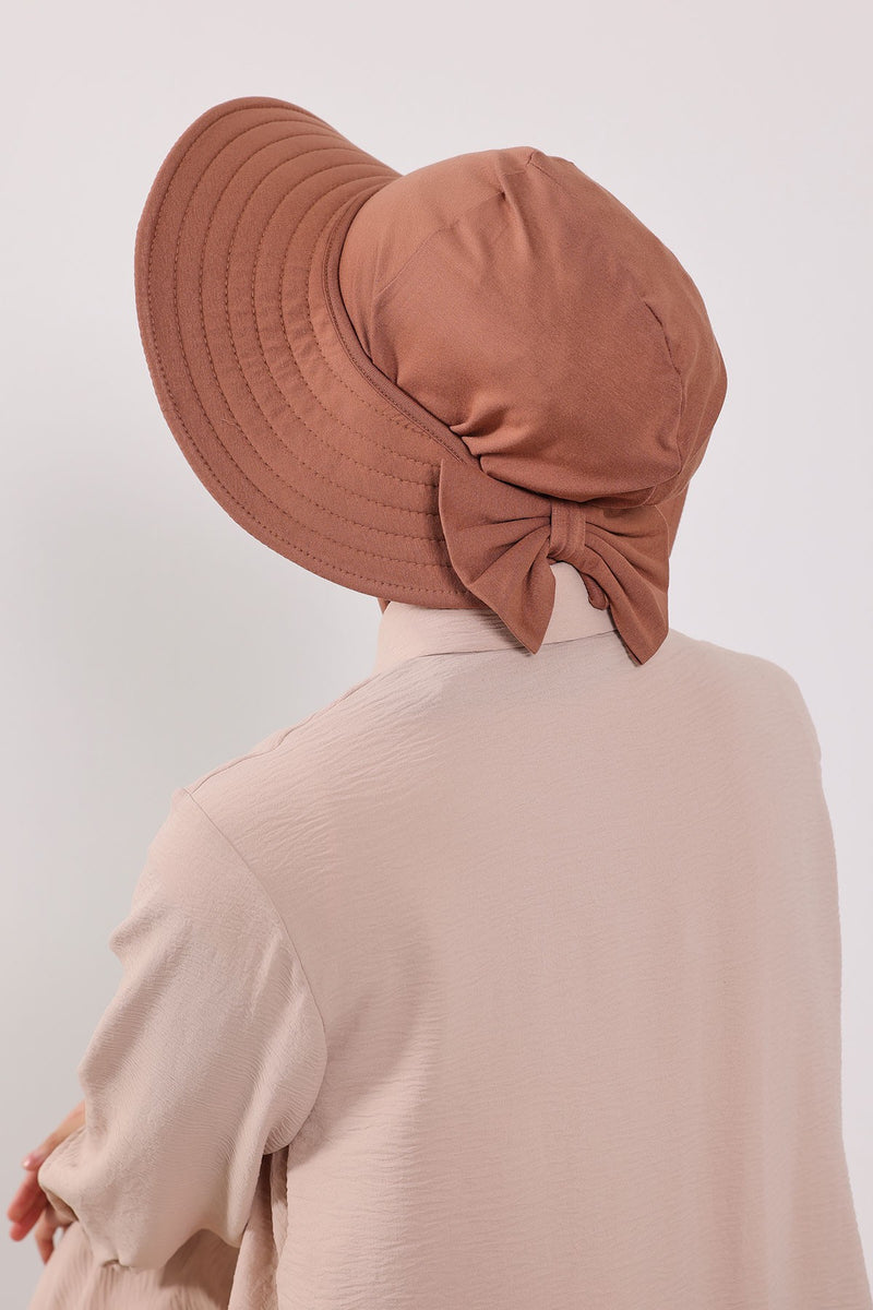 Modest Sun Protective Turban Bonnet with Removable Bow Brim for Women, 2-in-1 Hijab Ninja Cap with Removable Brim,S-5