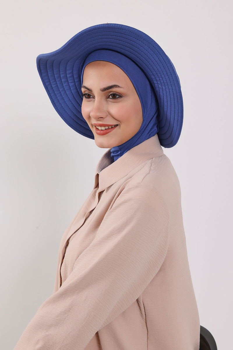 Modest Sun Protective Turban Bonnet with Removable Bow Brim for Women, 2-in-1 Hijab Ninja Cap with Removable Brim,S-5