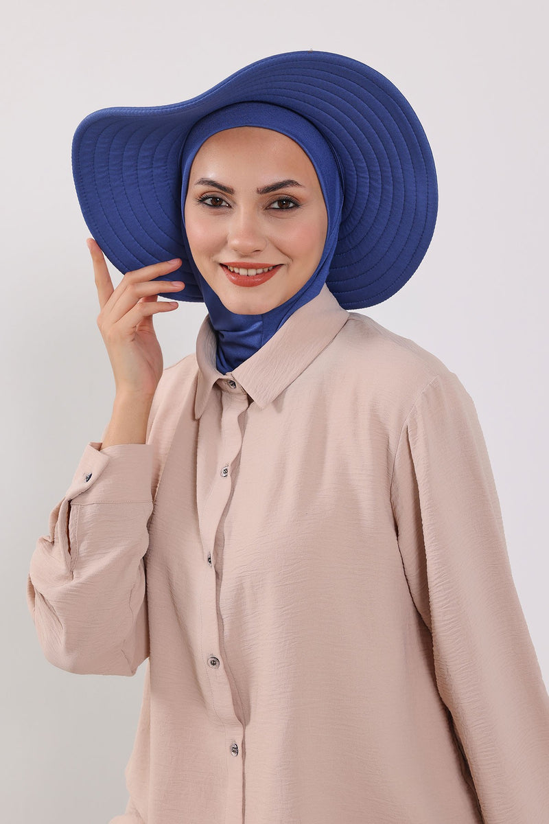 Modest Sun Protective Turban Bonnet with Removable Bow Brim for Women, 2-in-1 Hijab Ninja Cap with Removable Brim,S-5
