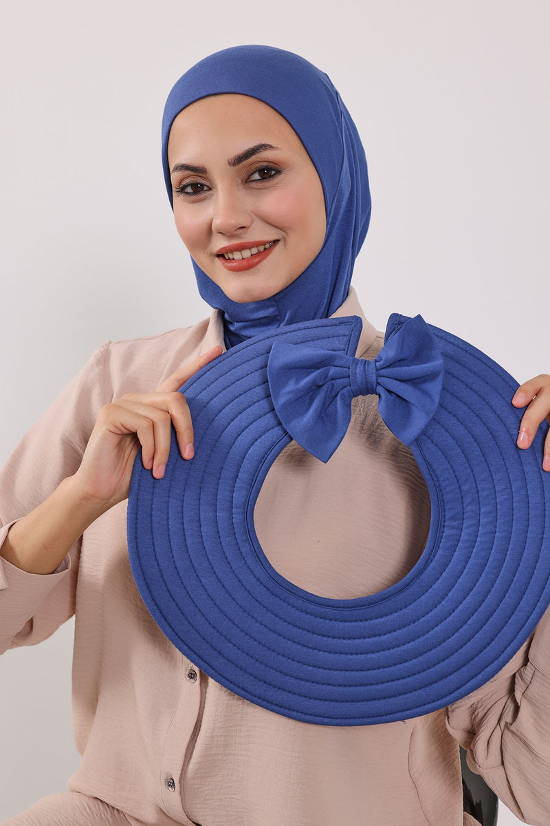 Modest Sun Protective Turban Bonnet with Removable Bow Brim for Women, 2-in-1 Hijab Ninja Cap with Removable Brim,S-5