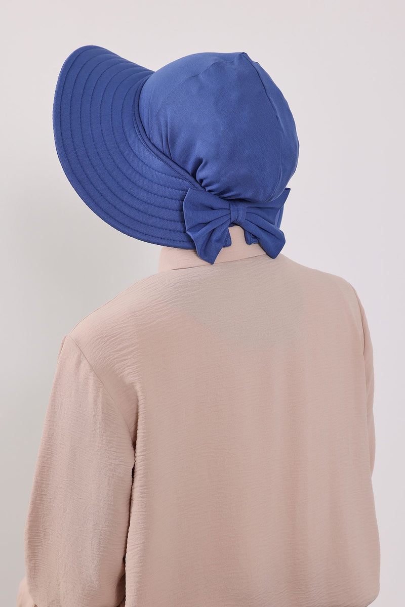 Modest Sun Protective Turban Bonnet with Removable Bow Brim for Women, 2-in-1 Hijab Ninja Cap with Removable Brim,S-5