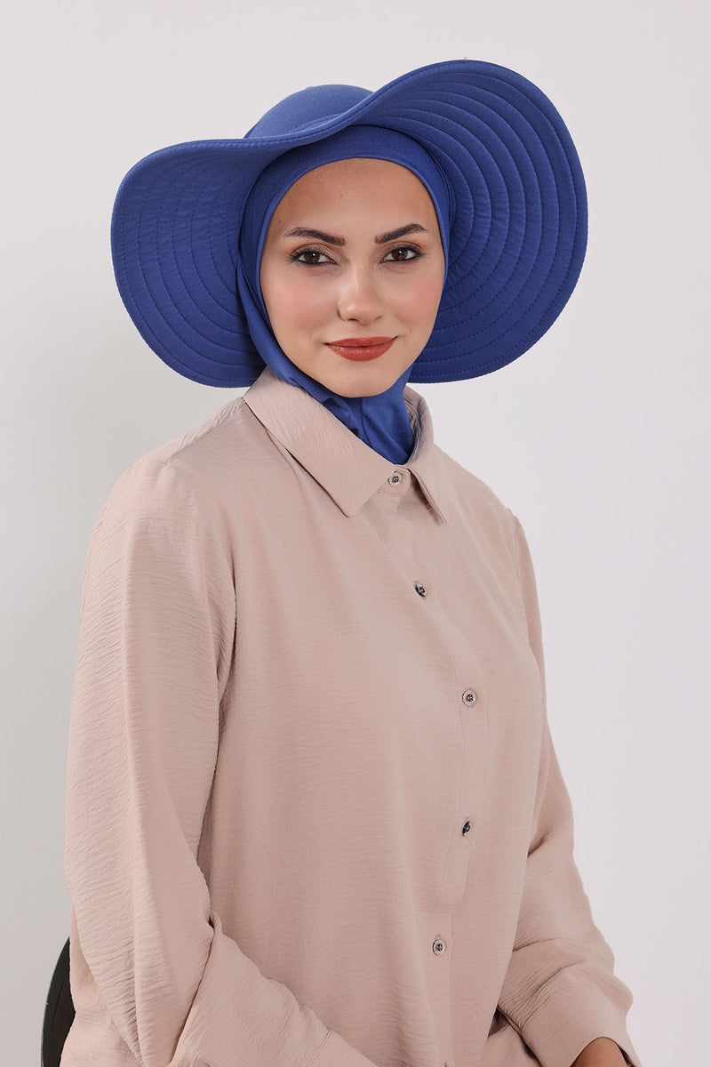 Modest Sun Protective Turban Bonnet with Removable Bow Brim for Women, 2-in-1 Hijab Ninja Cap with Removable Brim,S-5