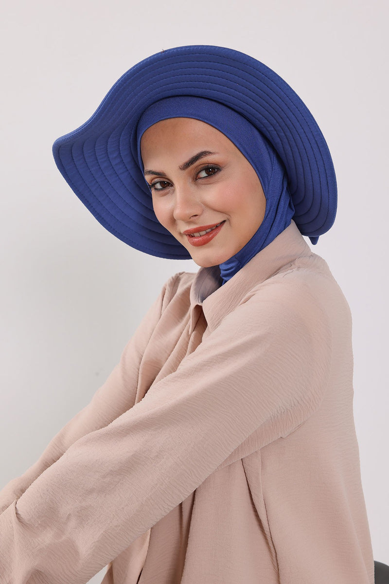 Modest Sun Protective Turban Bonnet with Removable Bow Brim for Women, 2-in-1 Hijab Ninja Cap with Removable Brim,S-5