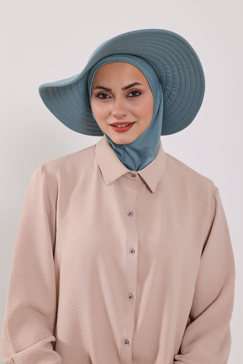 Modest Sun Protective Turban Bonnet with Removable Bow Brim for Women, 2-in-1 Hijab Ninja Cap with Removable Brim,S-5