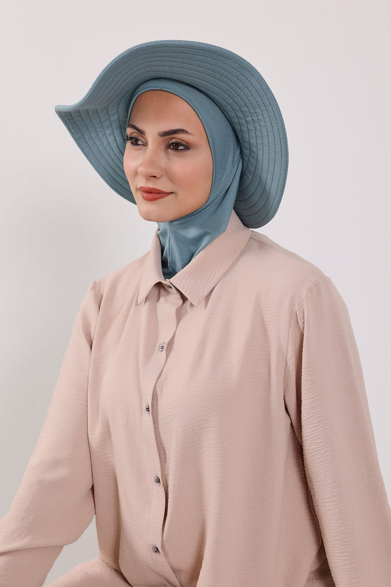 Modest Sun Protective Turban Bonnet with Removable Bow Brim for Women, 2-in-1 Hijab Ninja Cap with Removable Brim,S-5