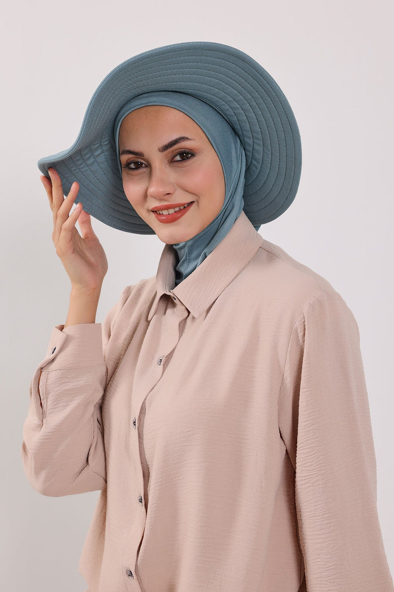 Modest Sun Protective Turban Bonnet with Removable Bow Brim for Women, 2-in-1 Hijab Ninja Cap with Removable Brim,S-5