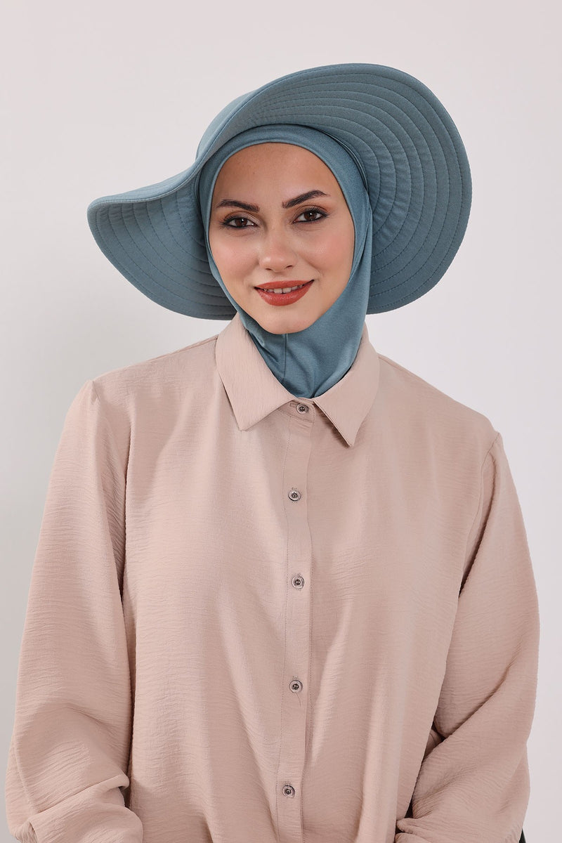 Modest Sun Protective Turban Bonnet with Removable Bow Brim for Women, 2-in-1 Hijab Ninja Cap with Removable Brim,S-5