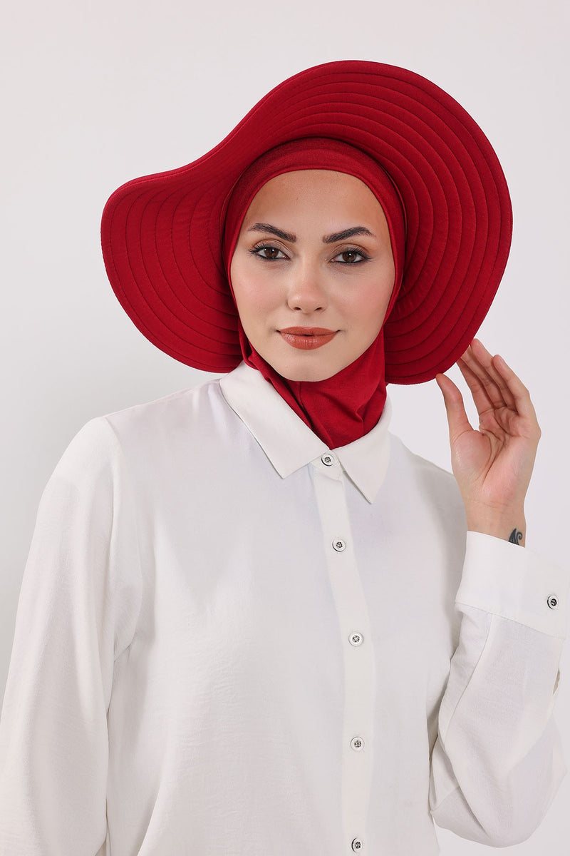 Modest Sun Protective Turban Bonnet with Removable Bow Brim for Women, 2-in-1 Hijab Ninja Cap with Removable Brim,S-5