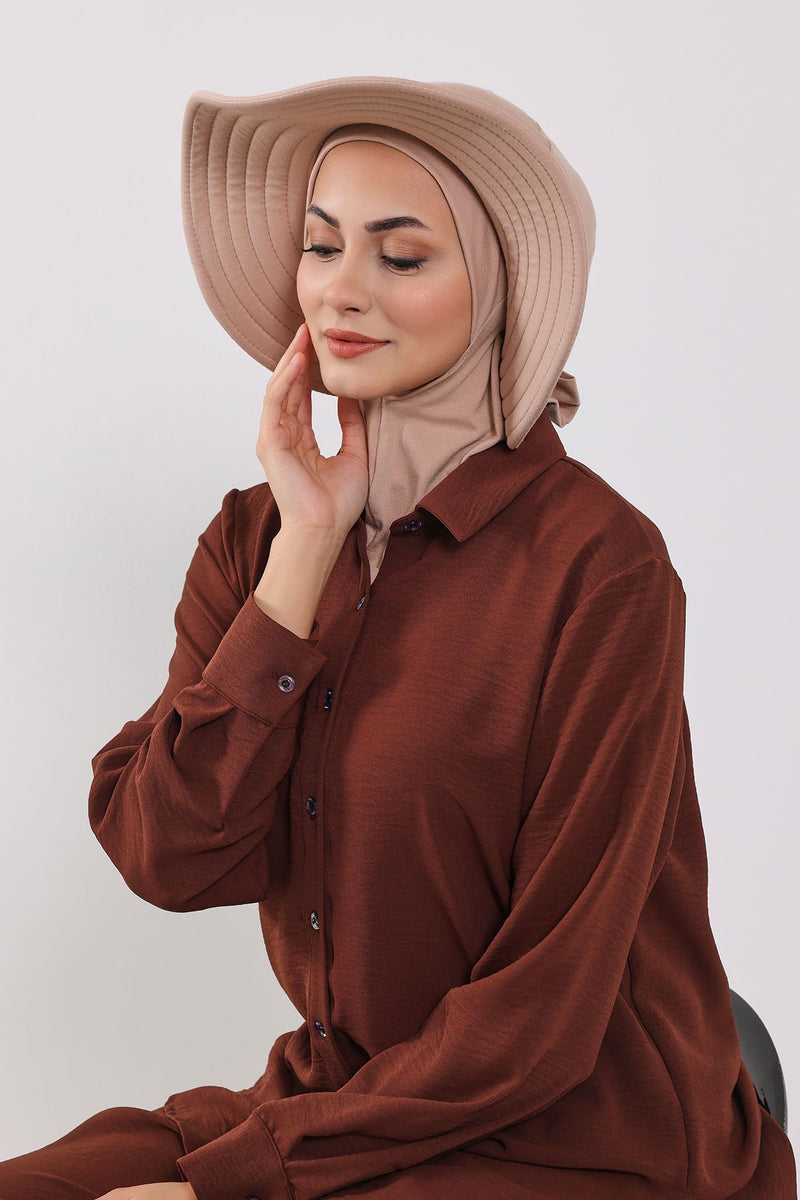 Modest Sun Protective Turban Bonnet with Removable Bow Brim for Women, 2-in-1 Hijab Ninja Cap with Removable Brim,S-5