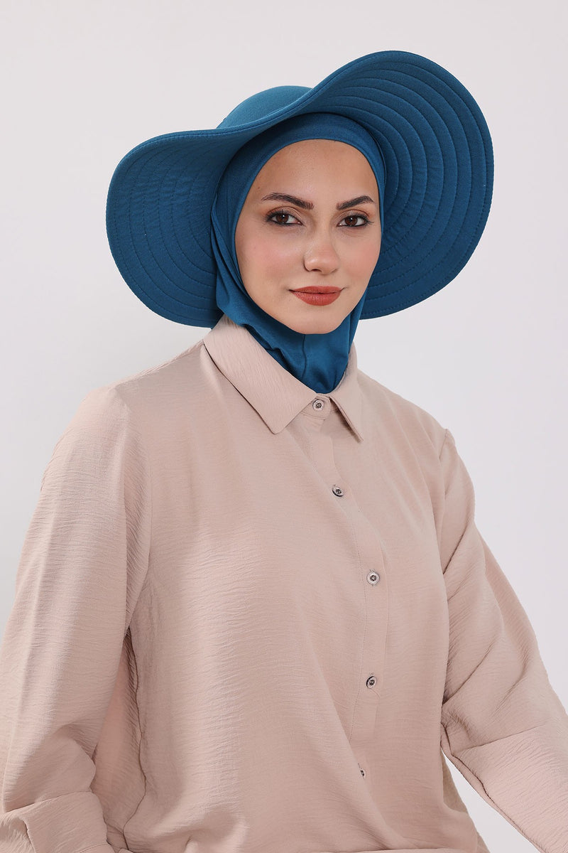 Modest Sun Protective Turban Bonnet with Removable Bow Brim for Women, 2-in-1 Hijab Ninja Cap with Removable Brim,S-5
