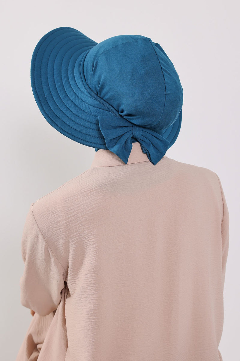 Modest Sun Protective Turban Bonnet with Removable Bow Brim for Women, 2-in-1 Hijab Ninja Cap with Removable Brim,S-5