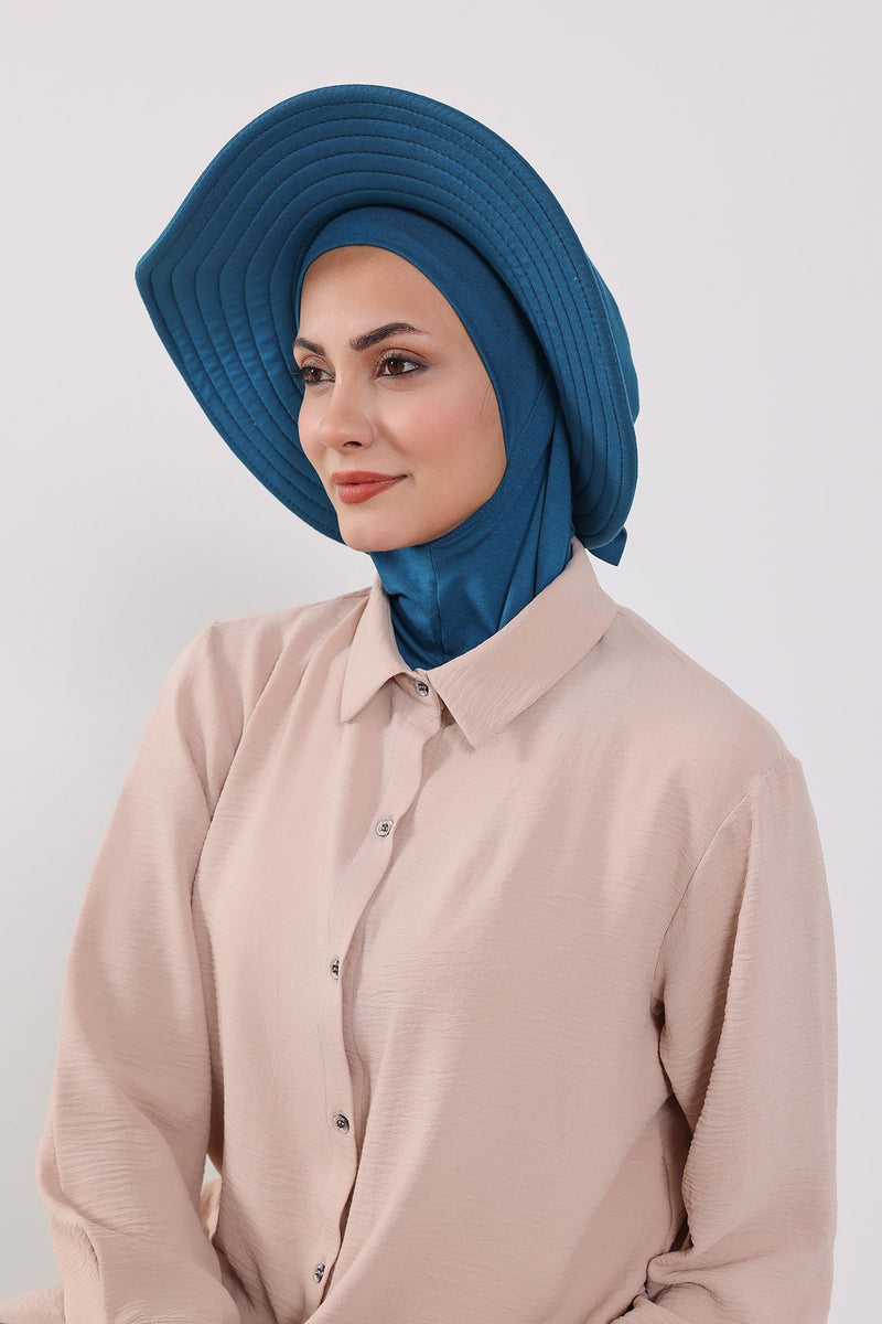 Modest Sun Protective Turban Bonnet with Removable Bow Brim for Women, 2-in-1 Hijab Ninja Cap with Removable Brim,S-5