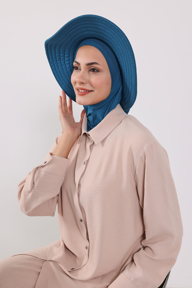 Modest Sun Protective Turban Bonnet with Removable Bow Brim for Women, 2-in-1 Hijab Ninja Cap with Removable Brim,S-5