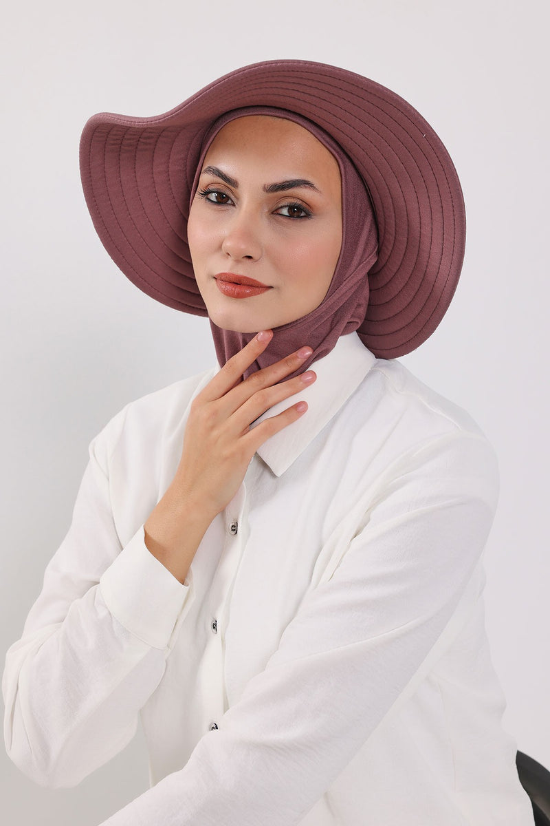 Modest Sun Protective Turban Bonnet with Removable Bow Brim for Women, 2-in-1 Hijab Ninja Cap with Removable Brim,S-5