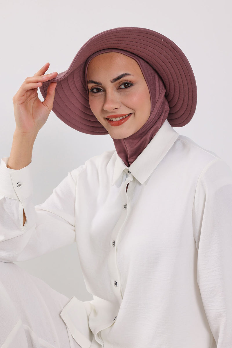Modest Sun Protective Turban Bonnet with Removable Bow Brim for Women, 2-in-1 Hijab Ninja Cap with Removable Brim,S-5