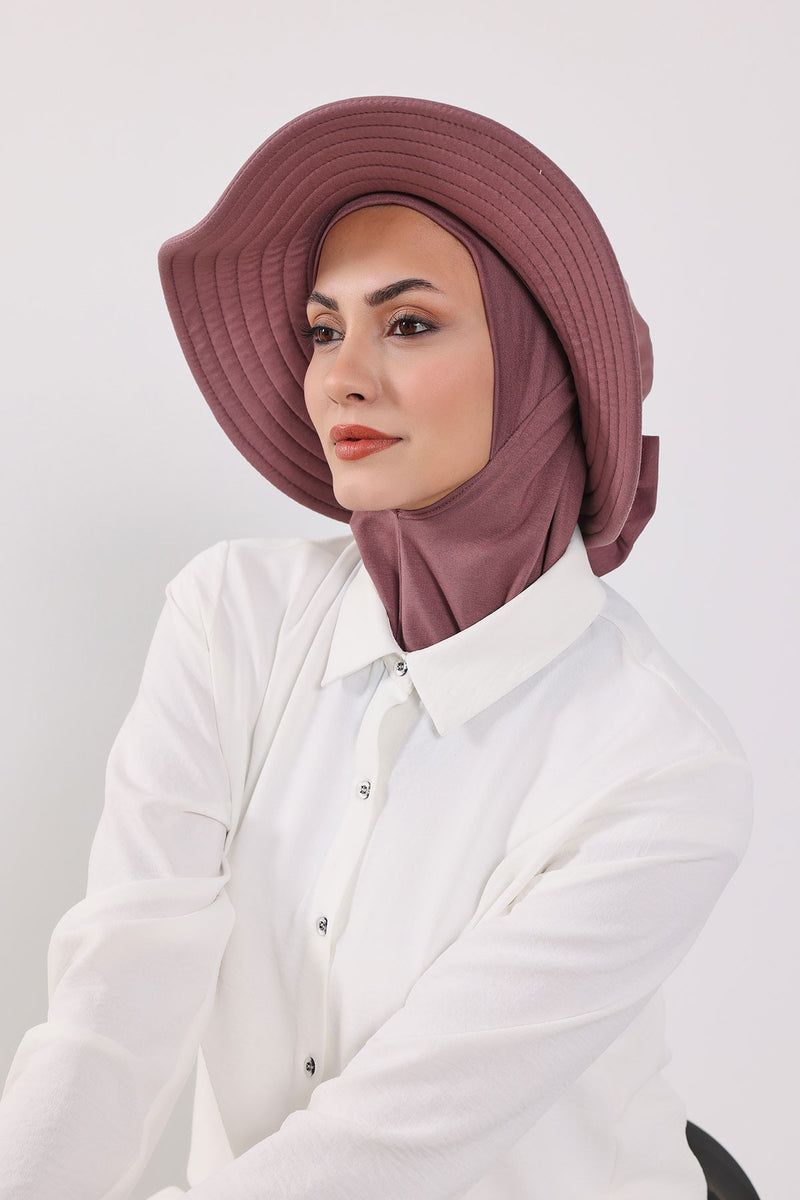 Modest Sun Protective Turban Bonnet with Removable Bow Brim for Women, 2-in-1 Hijab Ninja Cap with Removable Brim,S-5