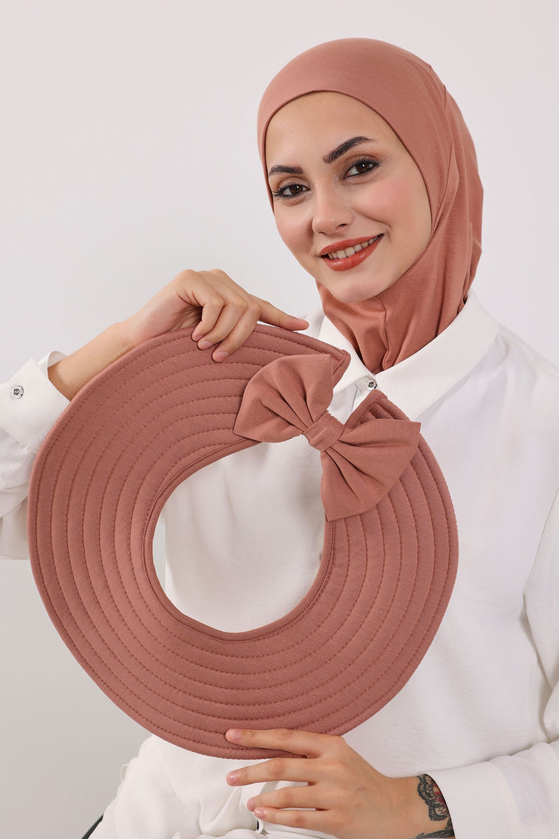 Modest Sun Protective Turban Bonnet with Removable Bow Brim for Women, 2-in-1 Hijab Ninja Cap with Removable Brim,S-5