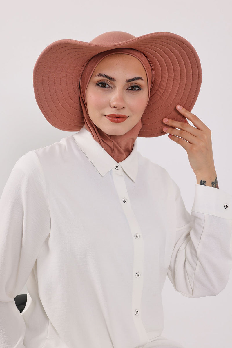 Modest Sun Protective Turban Bonnet with Removable Bow Brim for Women, 2-in-1 Hijab Ninja Cap with Removable Brim,S-5