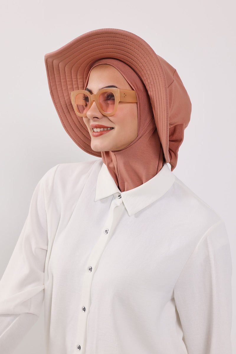 Modest Sun Protective Turban Bonnet with Removable Bow Brim for Women, 2-in-1 Hijab Ninja Cap with Removable Brim,S-5