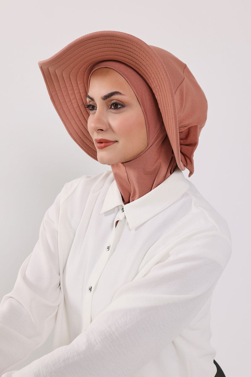Modest Sun Protective Turban Bonnet with Removable Bow Brim for Women, 2-in-1 Hijab Ninja Cap with Removable Brim,S-5