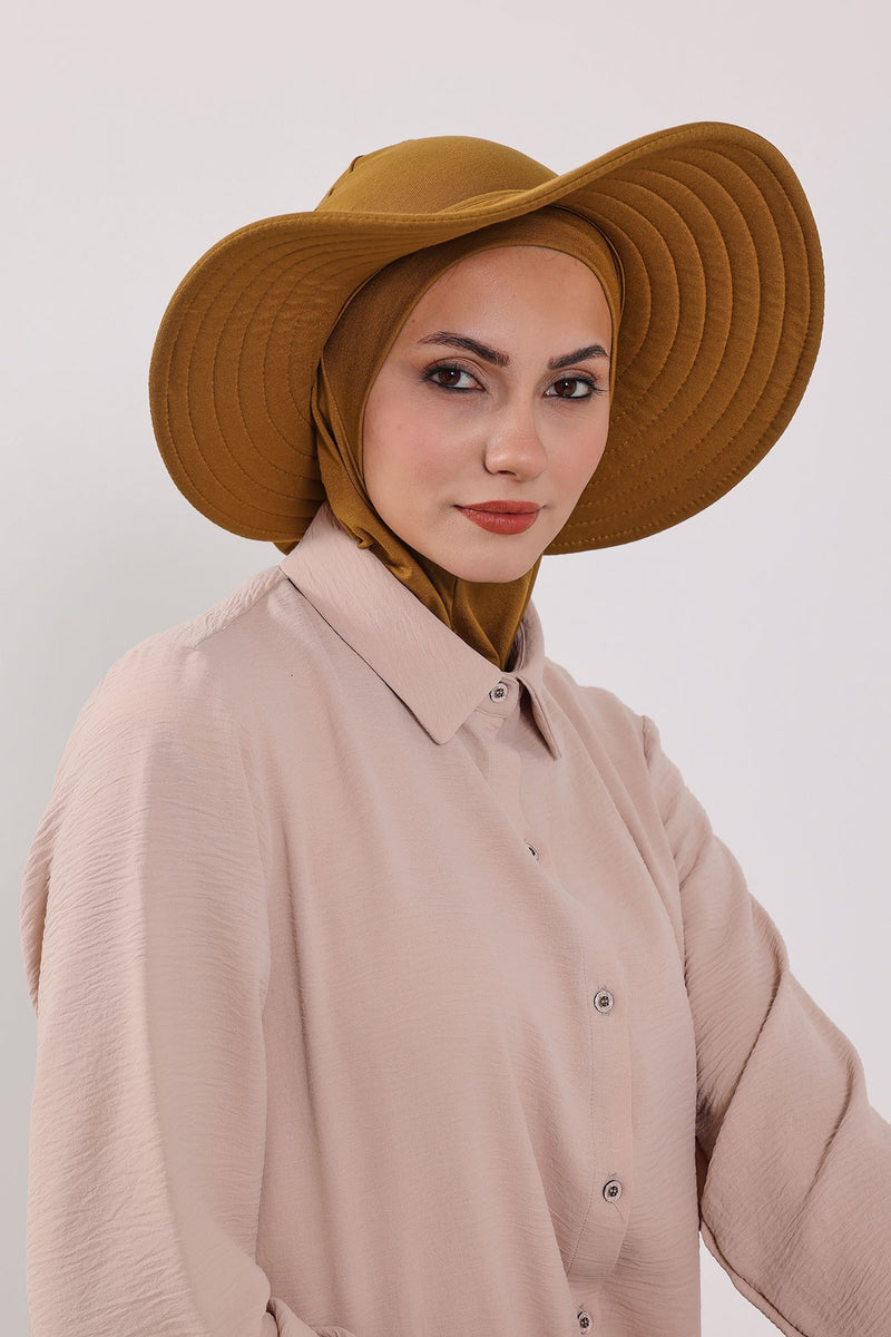 Modest Sun Protective Turban Bonnet with Removable Bow Brim for Women, 2-in-1 Hijab Ninja Cap with Removable Brim,S-5